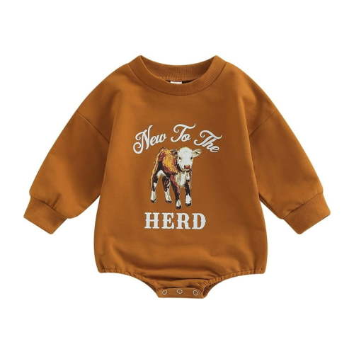 Newborn Baby Girl Boy Farm Baby Funny Letters Print Sweatshirt Romper One Piece Bodysuit Fall Winter Outfit