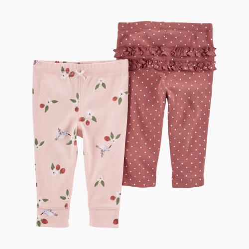 Carter's Cotton Pants (2 Pack) - Pink Leaves/Dots, 3M