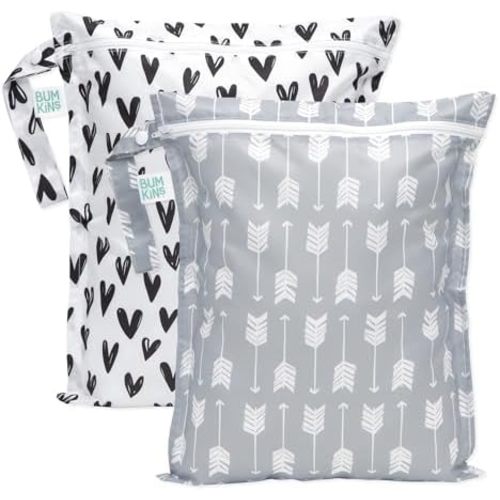 Bumkins Waterproof Wet Bag for Baby, Travel, Swim Suit, Cloth Diapers, Pump Parts, Pool, Gym, Toiletry, Strap to Stroller, Daycare, Zip Reusable Bag, Wetdry Packing Pouch, 2-pk