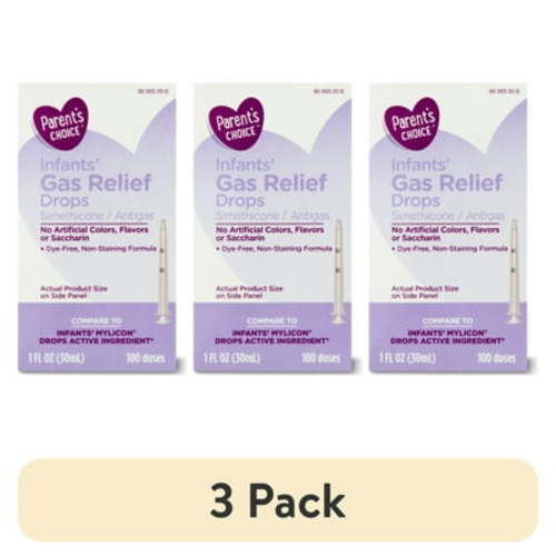 (3 pack) Parent's Choice Infants' Gas Relief Simethicone Drops, 20mg, 1 fl. oz.