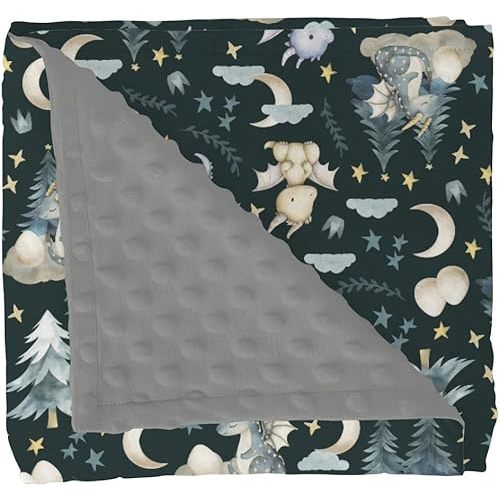 Fairytale Dragons Baby Blankets for Girl Boy Cute Dragon Moon Stars Cloud Trees Eggs Soft Mink with Dotted Backing Double Layer Swaddle Blanket Fantasy Animal Bed Throw for Newborn Toddler Crib 30x40