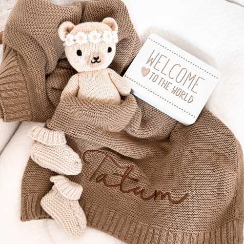 Embroidered Baby Blanket, Personalized Baby Blanket, Cozy Soft Cotton Knit Custom Name Blanket, Baby Gift Gift for Newborns Baby Shower Gift