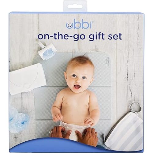 Ubbi On-The-Go Gift Set, Baby Essentials, Includes Portable Changing Pad, Wipe Dispenser, and Bag Dispenser, Newborn Baby Essential