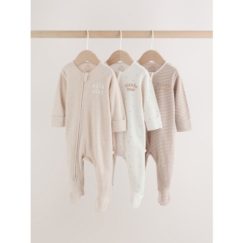 Neutral Milkclub Two Way Zip Baby Sleepsuits 3 Pack (0-2yrs)