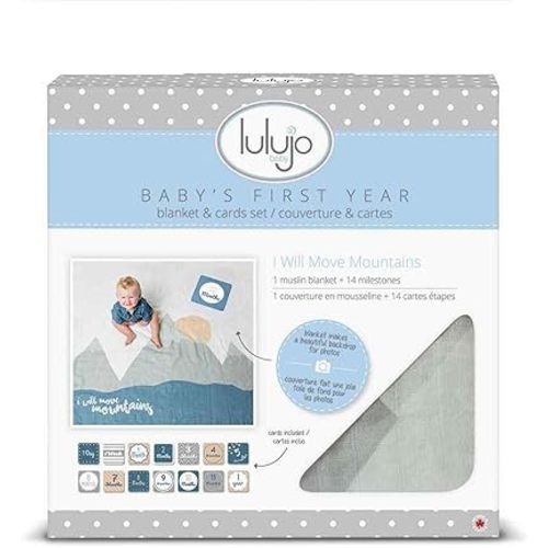 lulujo Baby’s First Year Milestone Blanket and Card Set | 40in x 40in (I Will Move Mountains)