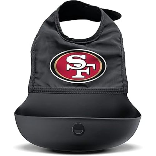 Smilo Silicone Bib - Officially Licensed NFL Fabric & Silicone Baby Bib with Crumb Catcher for Babies and Toddlers