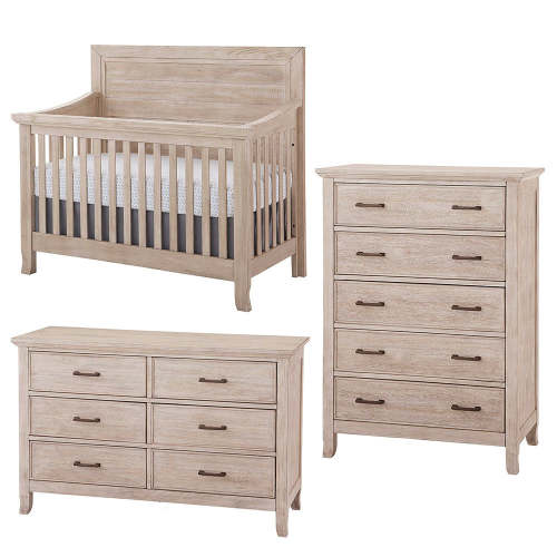 Stella Baby Remi 3 Piece Nursery Set in Sugar Coat - Convertible Flat Crib, 5dr, and 6dr
