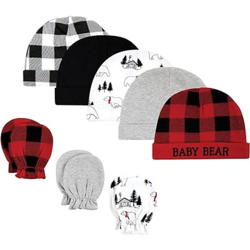 Hudson Baby Unisex Baby Cotton Cap and Scratch Mitten Set