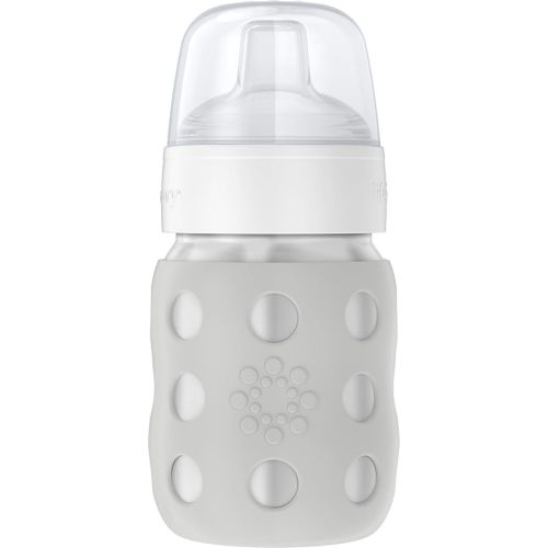 Lifefactory 8-Ounce Stainless-Steel Vacuum-Insulated Wide-Neck Baby Bottle with Sippy Nipple, Stone Gray, LS2251WCG4