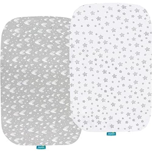 Bassinet Sheets Compatible with ANGELBLISS Baby Bassinet, Koolerthings (3 in 1) Baby Bassinet, Pamo Babe and Ihoming Bedside Bassinet, 2 Pack, 100% Jersey Cotton, Breathable and Soft, Grey Print