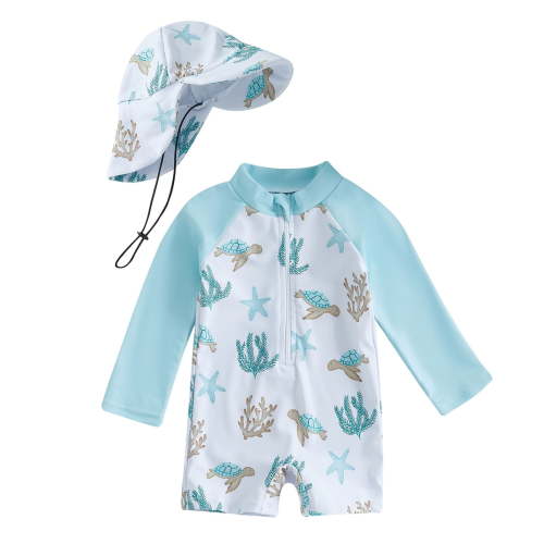 Boys Swim Set Toddler Kids Rash Guard Swimsuit Long Sleeve Sunscreen One Piece Bathing Suit Beachwear Baby Boy Swim Trunks White 3 Months-6 Months