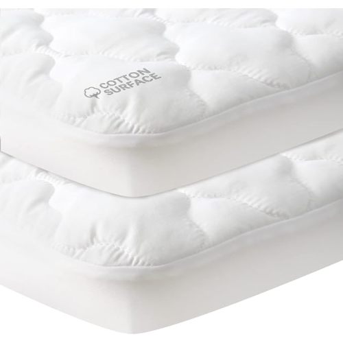 Waterproof Pack and Play Mattress Pad Sheets Fitted 2 Pack, Cotton Fabric Pack and Play Protector, Fits Graco Play Yard, Baby Mini Crib Sheet Cover