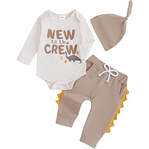 Baby Boy Girl Dinosaur Clothes Hi Im New Here Newborn Outfit Long Sleeve Romper Top Pants Set Coming Home Outfits