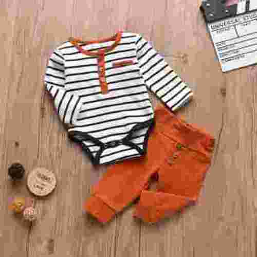 3-6 Months Newborn Baby Boy Clothes Romper Jumpsuits 2Pcs Clothing Set Cute Infant Outfit Orange