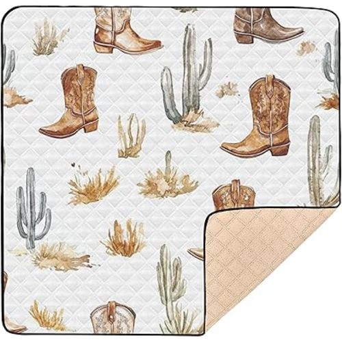 Western Cowboy Boho Cactus Soft Thick Baby Gym & Activity Mat for Indoor Outdoor Waterproof Activity Entertainment Mat for Babies Infants Toddlers, 50'' x 50''