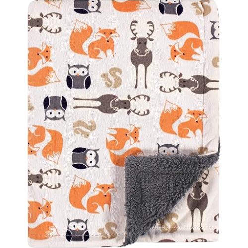 Hudson Baby Unisex Baby Plush Mink and Sherpa Blanket, Boy Forest, One Size
