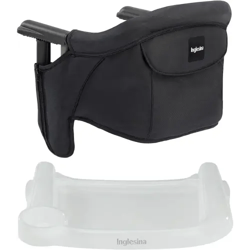 Inglesina Fast Table Chair - Black + Fast Dining Tray - Portable Baby High Chair - for Babies & Toddlers up to 37 lbs - Fits Tables 0.8'' to 3.5'' Thick - Compact & Easy to Use - Travel Bag Included