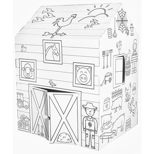 “Good Morning Barn” Color Your Own Playhouse - Embrace The Excitement and Joy of Busy Farm Life, Best Kids Art & Craft for Holiday Season, Perfect Coloring Toy 3+