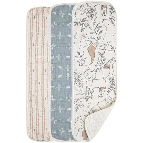 Crane Baby Muslin Baby Burp Cloths, Lightweight Absorbent Burp Cloth, Woodland Animal, Set of 3, 7" x 20", Newborn Baby Essentials, Burp Cloths Baby Boy, Burp Cloths Baby Girl, Baby Newborn Essentials
