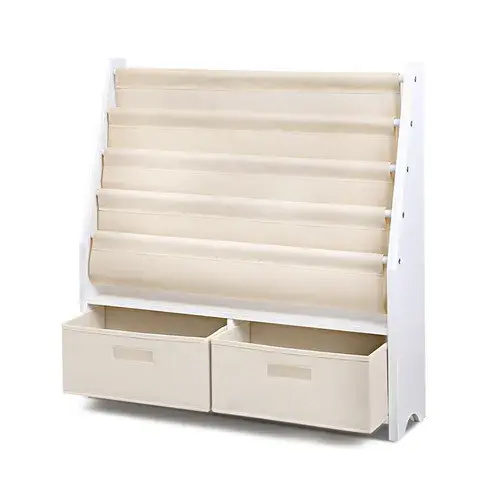 Keezi 4 Tiers Kids Wooden Bookshelf Toy Organiser - White | Baby Bunting AU
