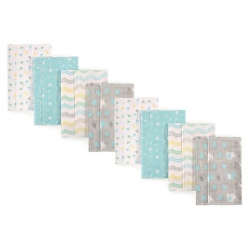 Luvable Friends Unisex Baby Cotton Flannel Burp Cloths, Basic Elephant 8-piece, One Size