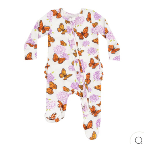 2 Way Ruffle Zipper Footie - Monarch Butterflies and Milkweed – Angel Dear