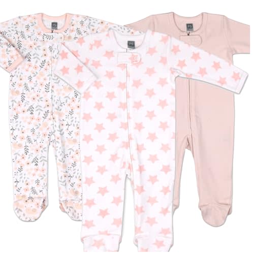 The Peanutshell Baby Sleepers for Girls Set of 3 - Soft Cotton Footed Pajamas for Newborns, Infants & Toddlers - Flower