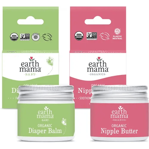Organic Nipple Butter + Organic Diaper Balm | Earth Mama's Sensitive Skincare BFF Breastfeeding Essentials & Baby Cream Bundle