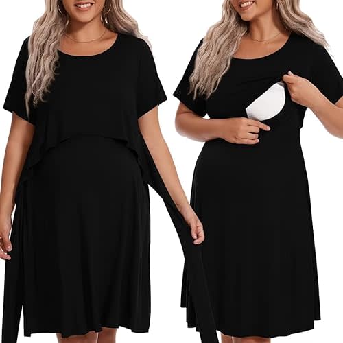 MONNURO Women Plus Size Labor and Delivery Gown Manternity Nursing Nightgown Sleepwear Dress for Breastfeeding Hospital