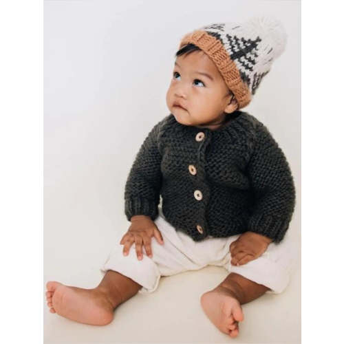 Garter Stitch Cardigan Sweater, Loden