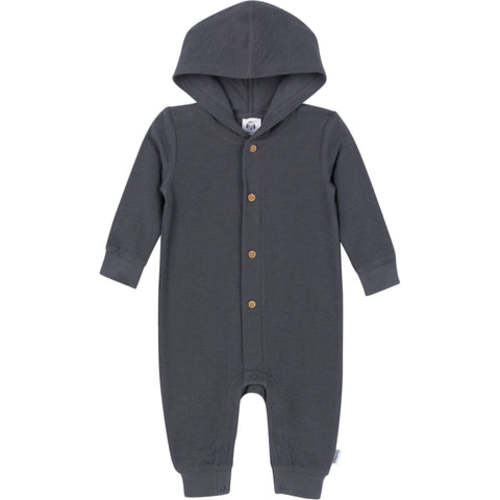 (0-3mo) Baby Neutral Charcoal Hooded Romper