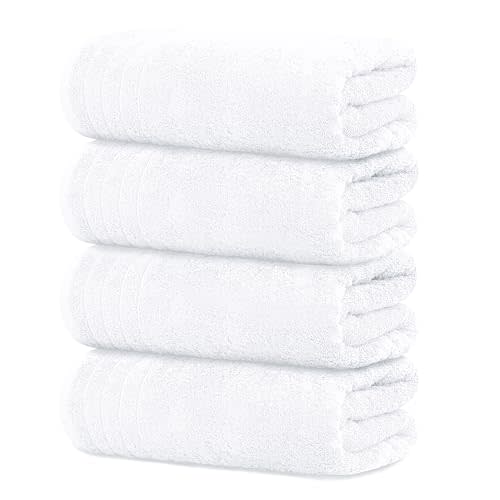 Tens Towels Large Bath Towels, 100% Cotton, 30 x 60 Inches Extra Large Bath Towels, Lighter Weight, Quicker to Dry, Super Absorbent, Perfect Bathroom Towels (Pack of 4, White)