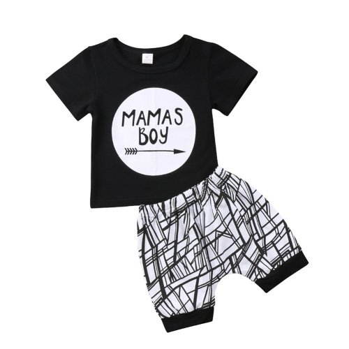 Baby Boys Outfit Mamas Boy Pint Short Sleeve T-Shirt+Striped Leggings Pants Clothes Sweatsuit Set (Black, 18-24 Months)