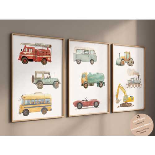 Transport vehicle prints, construction vehicle prints, Boy room wall art, Boy nursery cars decor, Truck prints, Transportation nursery decor