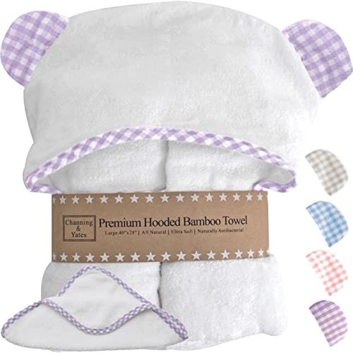 Channing & Yates Premium Boutique Baby Towels for Girls - Hooded Girl Towel & Washcloth Set - Organic Viscose Made from Bamboo Baby Towels with Hood - Baby Girl Bath Towels (Purple)