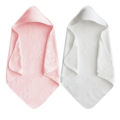 IFaryMes Baby Hooded Towels 31.5 * 31.5" Bath Towel for Newborn Toddler Infant Shower Gifts Ultra Absorbent Soft Bathrobe Blanket Boys and Girls (White Pink)