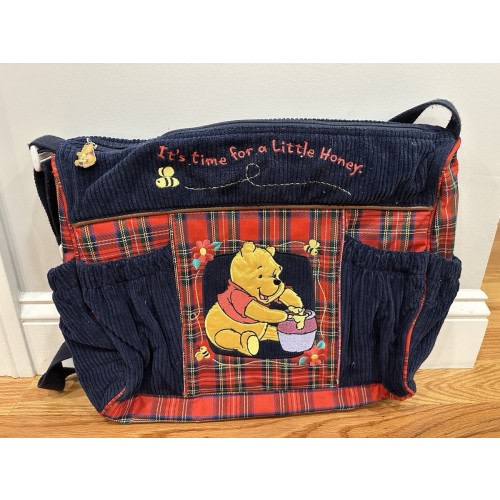 Pooh Vintage Corduroy N Plaid Large Diaper bag 90s HTF Appliqué Embroidered