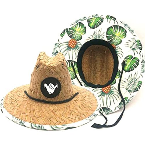 Baby Infant 48cm Lifeguard Hat Straw Beach Cap Pineapples Palm Patch Shaka