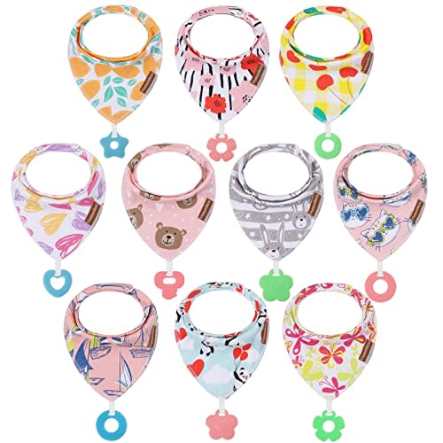 vuminbox Baby Bandana Drool Bibs 6-Pack and Teething Toys 6-Pack Made with 100% Organic Cotton, Absorbent and Soft Unisex