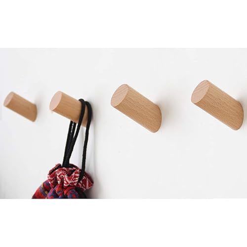 Wood Wall Hooks, 4 Pack Coat Hooks Mounted Rustic Wooden Heavy Duty Robe Hook Hat Rack | for Hanging Bathroom Towels Clothes Hanger (Beech Wood)