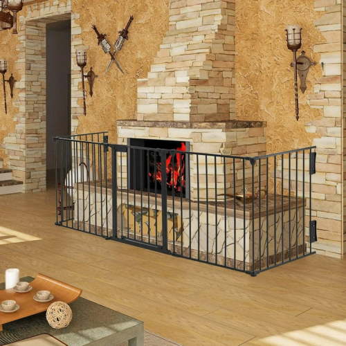 ChVans 118" Wide Fireplace Safety Fence, Metal Baby Gate with Door, Safety Fence for Toddlers/Pets/Dogs, 5-Panel