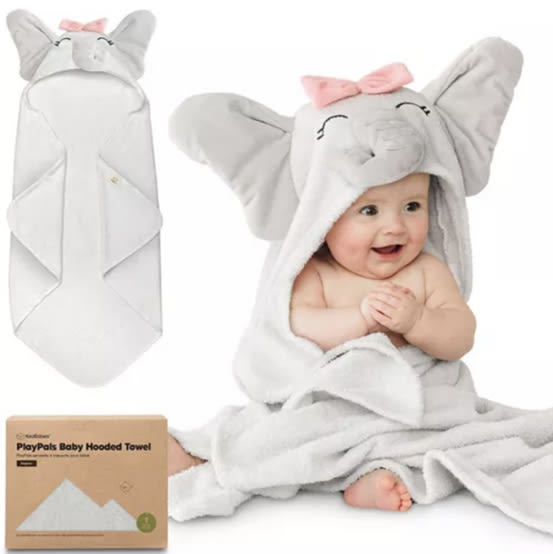 PlayPals Baby Towels with Hood for Girls, Boys, 100% Soft Cotton Hooded Bath Towels for Newborn