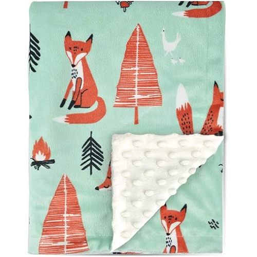BORITAR Fox Baby Blanket Soft Minky with Double Layer Dotted Backing Ultra Soft and Cute Kids Blanket for Toddler Bed, 30 x 40 Inch Green