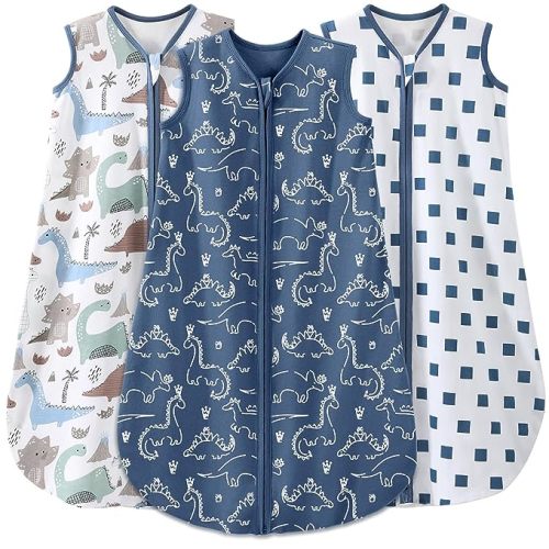Yoofoss Baby Sleep Sack 0-6 Months Wearable Blanket 100% Cotton 2-Way Zipper TOG 0.5 Toddler Sleeping Sack 3 Pack, Comfy Soft Lightweight (Small) - Dinosaur