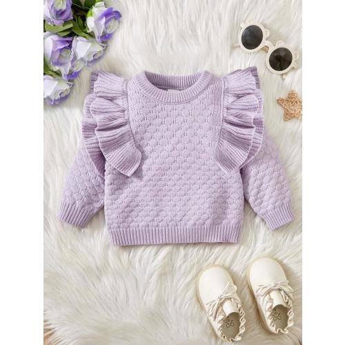 Baby Girl Casual Vintage Ruffle Hem Pullover Sweater (purple)