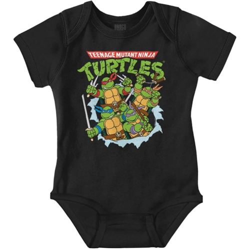 Brisco Brands TMNT 90s Retro Ninja Turtles Cartoon Baby Romper Boys or Girls