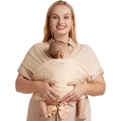 Momcozy Baby Carrier AirMesh - The Perfect Summer Sling for Newborns to Toddler 8-35 lbs - Cooling Fabric Baby Wrap, Lightweight, Ergonomic, and Easy to Wear, Beige
