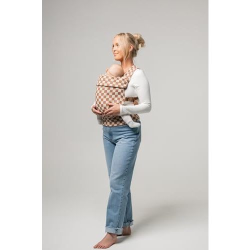 Mabē Monarch Ergonomic Baby Carrier - Premium Cotton Soft Structured Infant Carrier with Hip Healthy Design, 3 Carry Positions for Newborn to Toddler (7-35lbs), Lightweight & Breathable (Mocha Check)