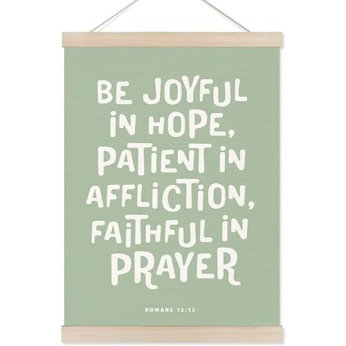 Koesus Sage Green Christian Wall Art Poster Hanger Frame 12x16 Inch, Be Joyful in Hope Inspirational Bible Verses Scripture Canvas Pictures Prints Framed Wall Decor for Home Living Room Office Church