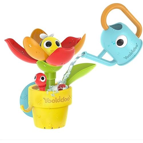 YOOKIDOO Flower Pot – Baby Bath Toy Garden Theme – Bath and Shower Game – Watering Can, Flower, Water Game – Baby Gift from 18 Months, Small